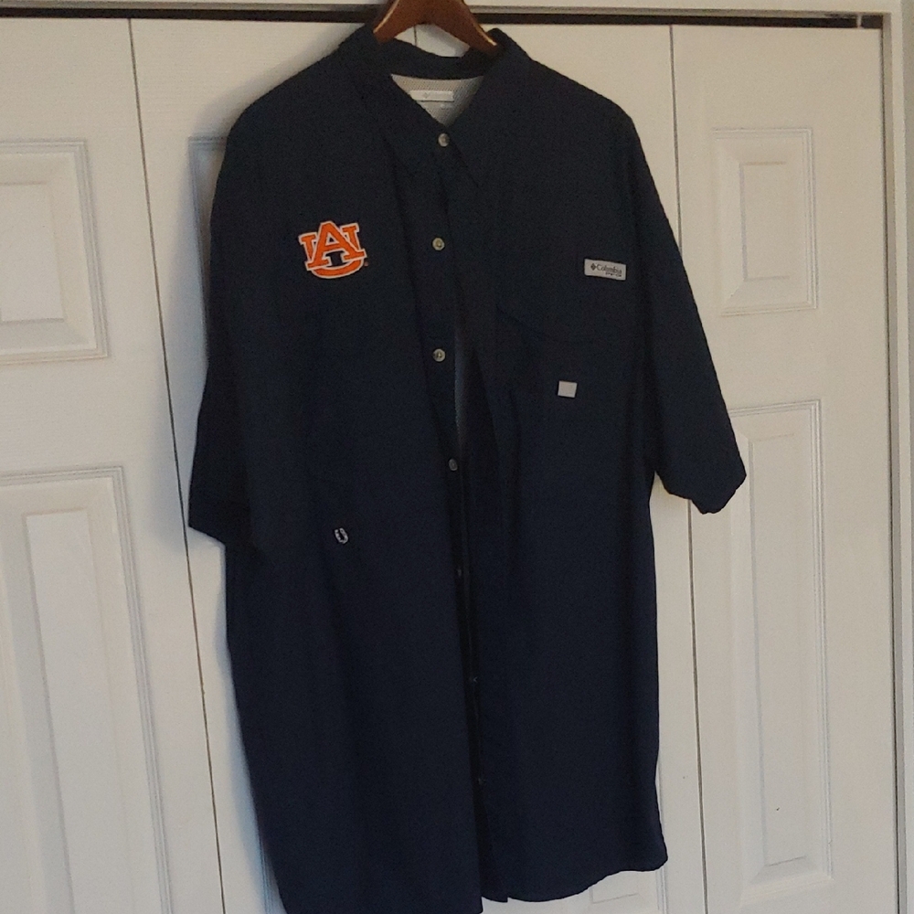 Columbia Blue Casual Button Down Shirt with Auburn Logo